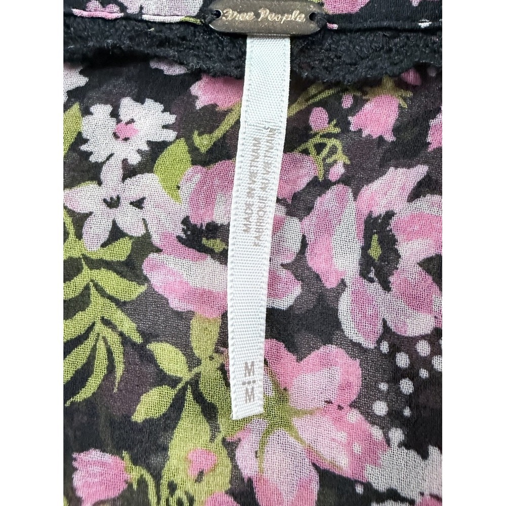 Free People Hold On To Me Black Floral Print Blouse Medium Oversized Top - Picture 4 of 16